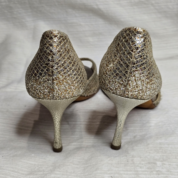 Jimmy Choo Glittering Gold Peep-Toe Heels - Picture 4 of 6
